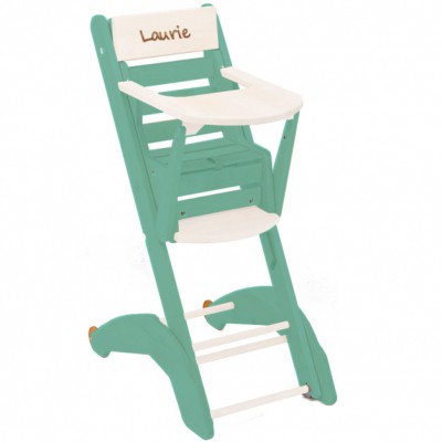 chaise-haute-multipositions-twenty-one-evo-en-bois-massif-laque-vert-d-eau-personnalisable